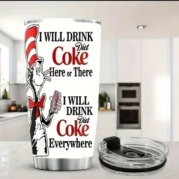 20 Oz Insulated Vacuum-Sealed Stainless Steel Cat in the Hat Diet Coke Tumbler - Picture 5 of 5